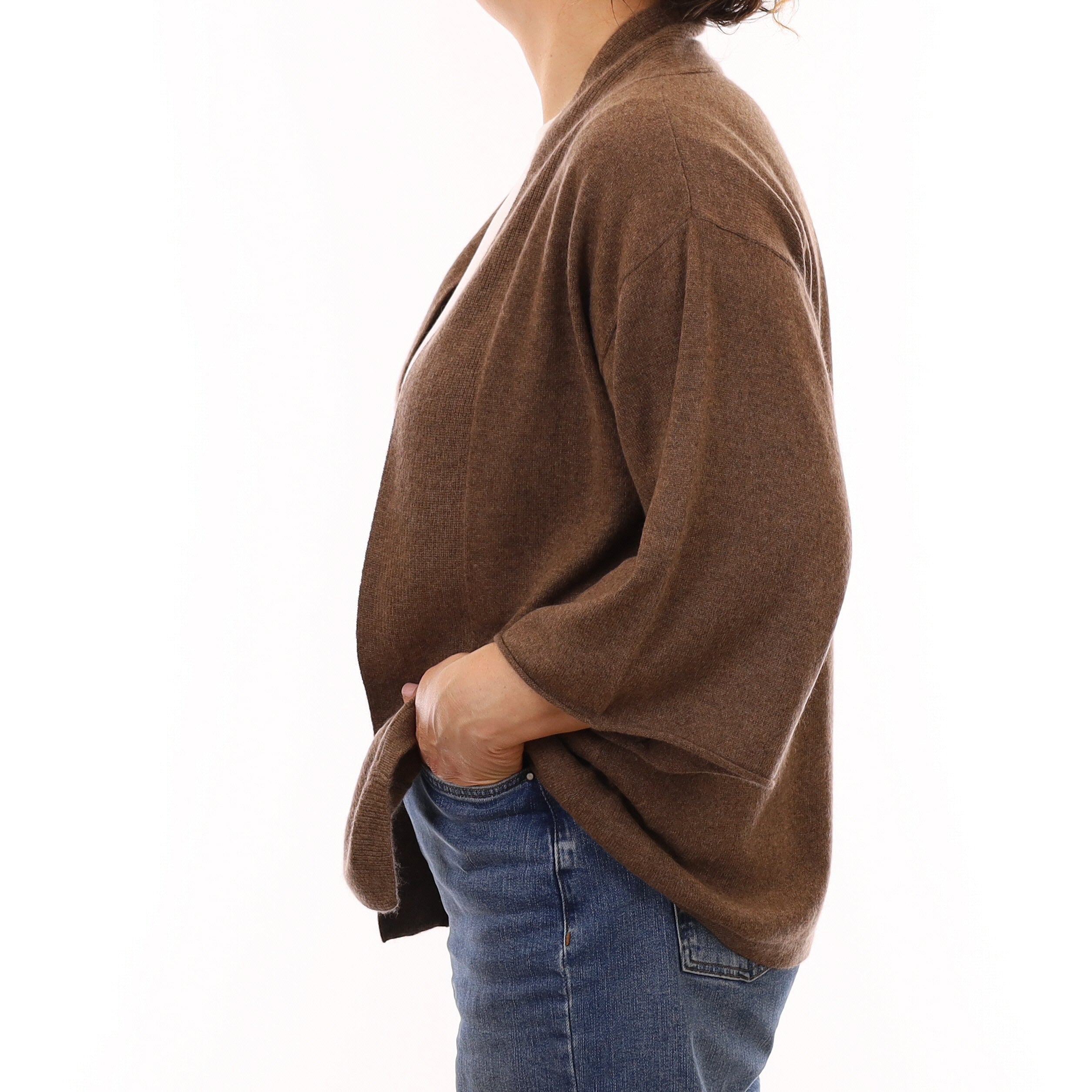Taupe Brown Cashmere Kimono Style Cardigan Medium