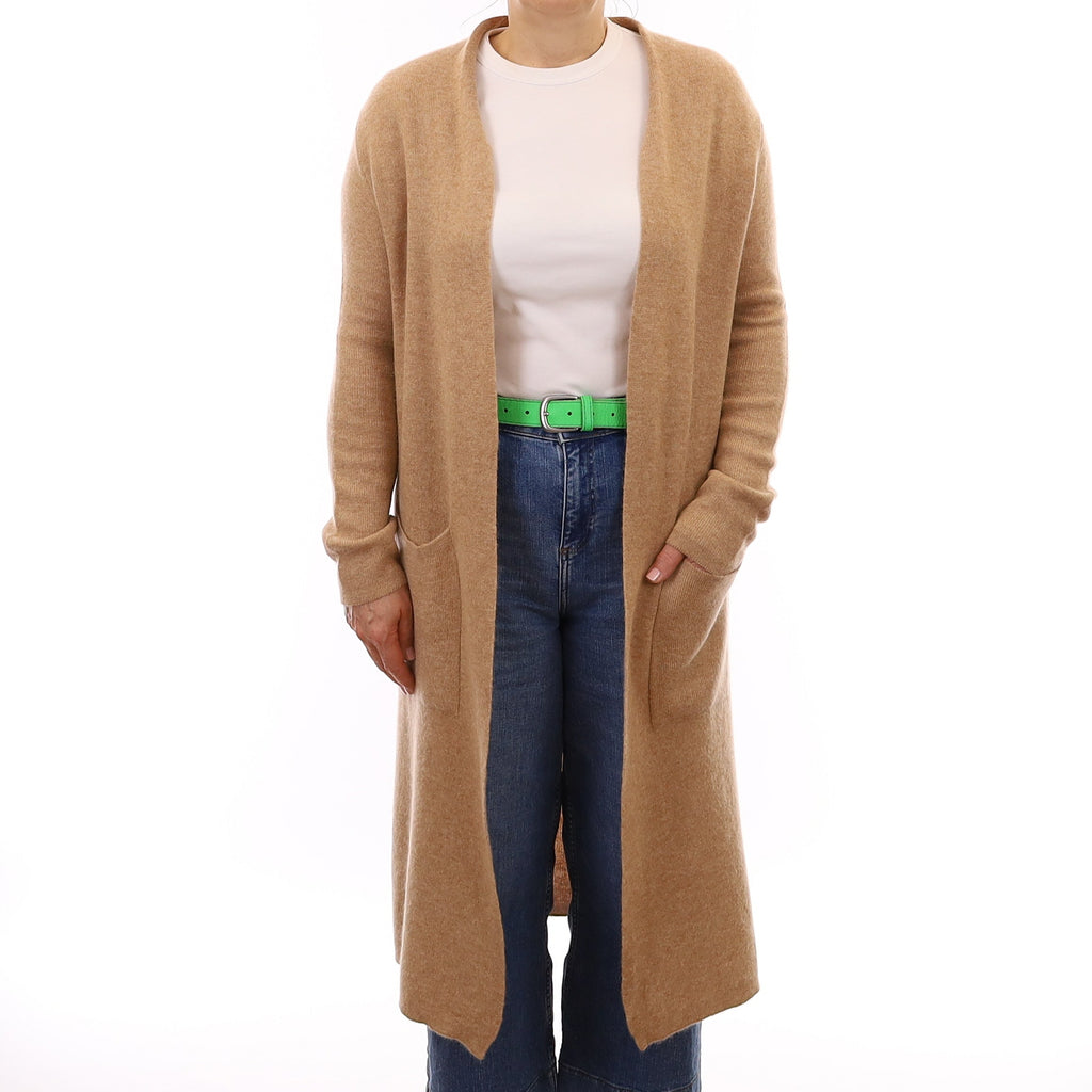 Caramel Brown Heavy Knit Cashmere Long Edge to Edge Cardigan Medium