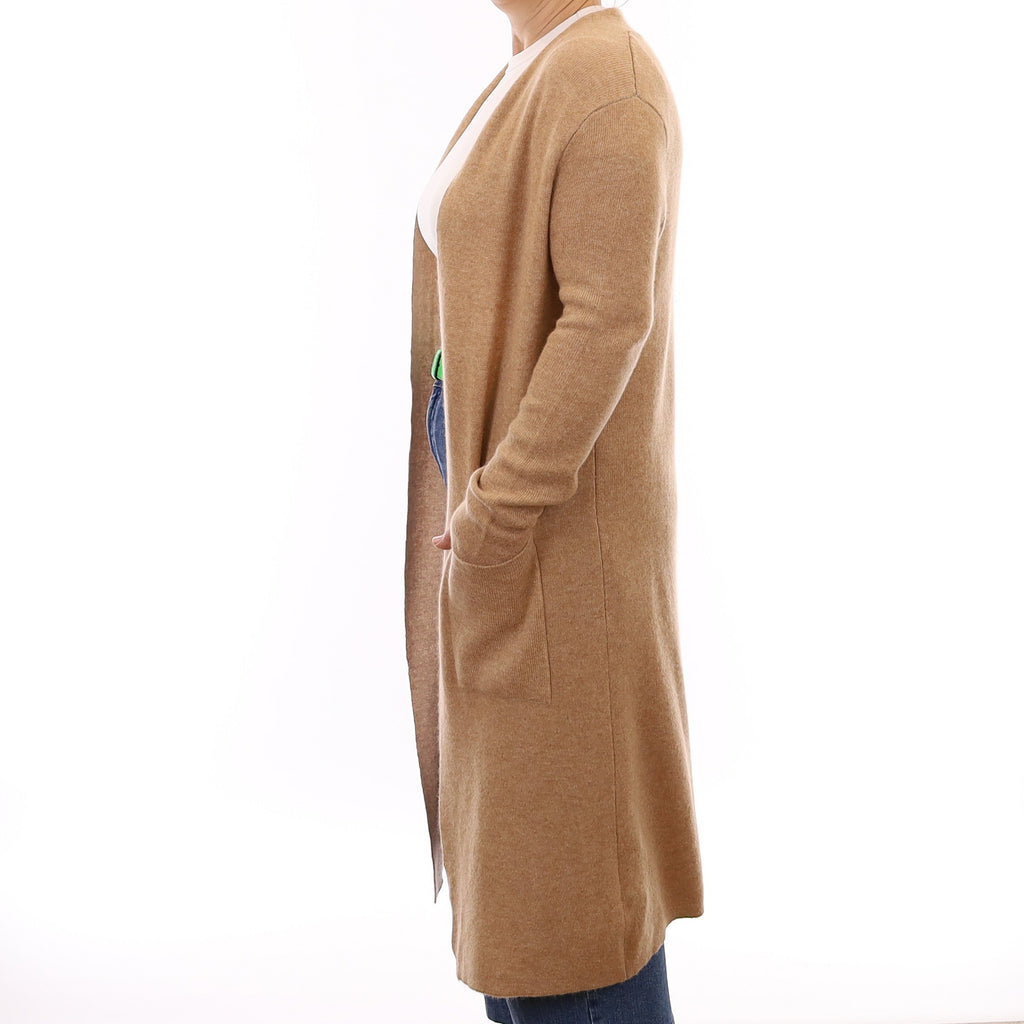 Caramel Brown Heavy Knit Cashmere Long Edge to Edge Cardigan Medium