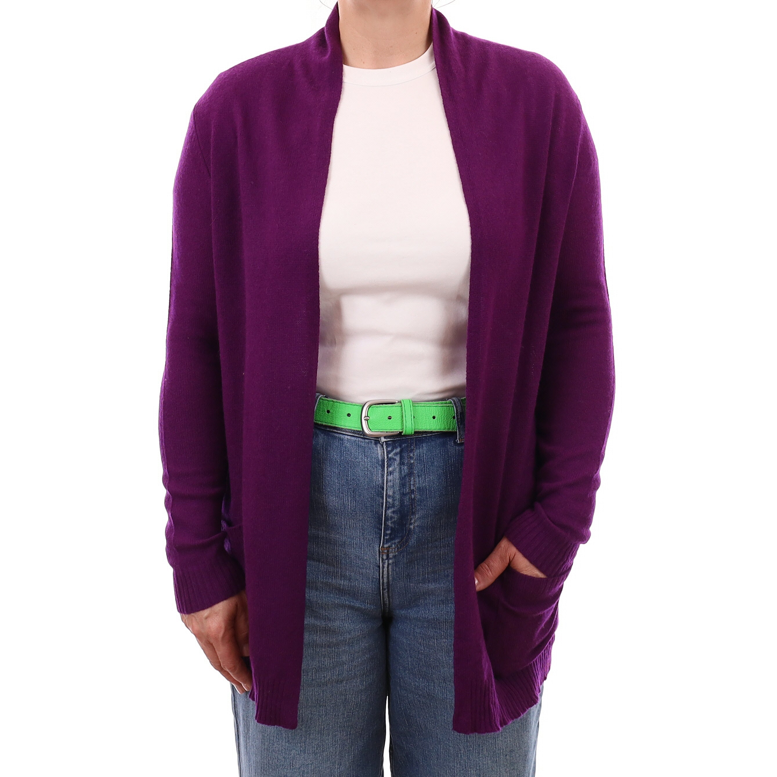 Viola Purple Cashmere Edge to Edge Cardigan with Pockets Medium