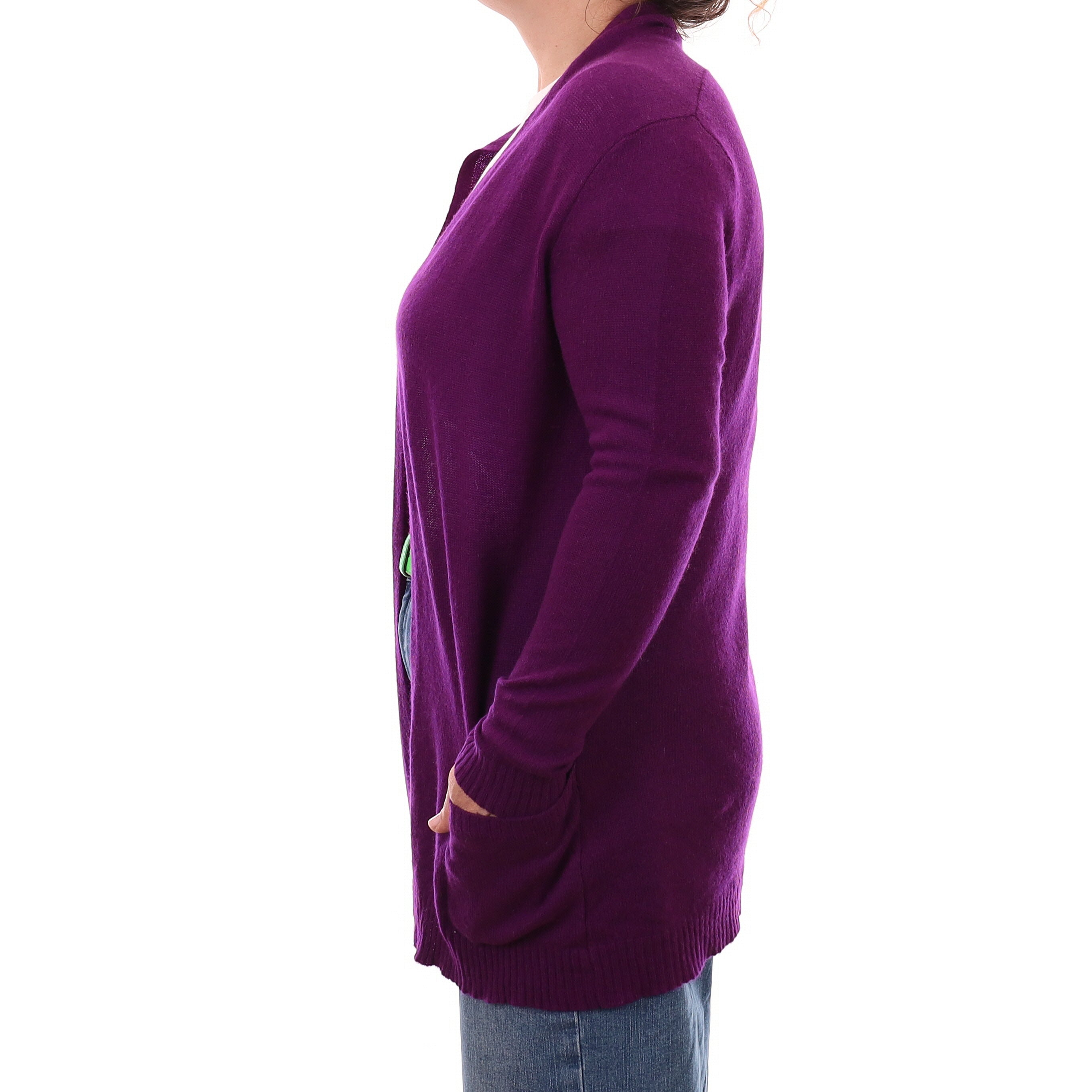 Viola Purple Cashmere Edge to Edge Cardigan with Pockets Medium