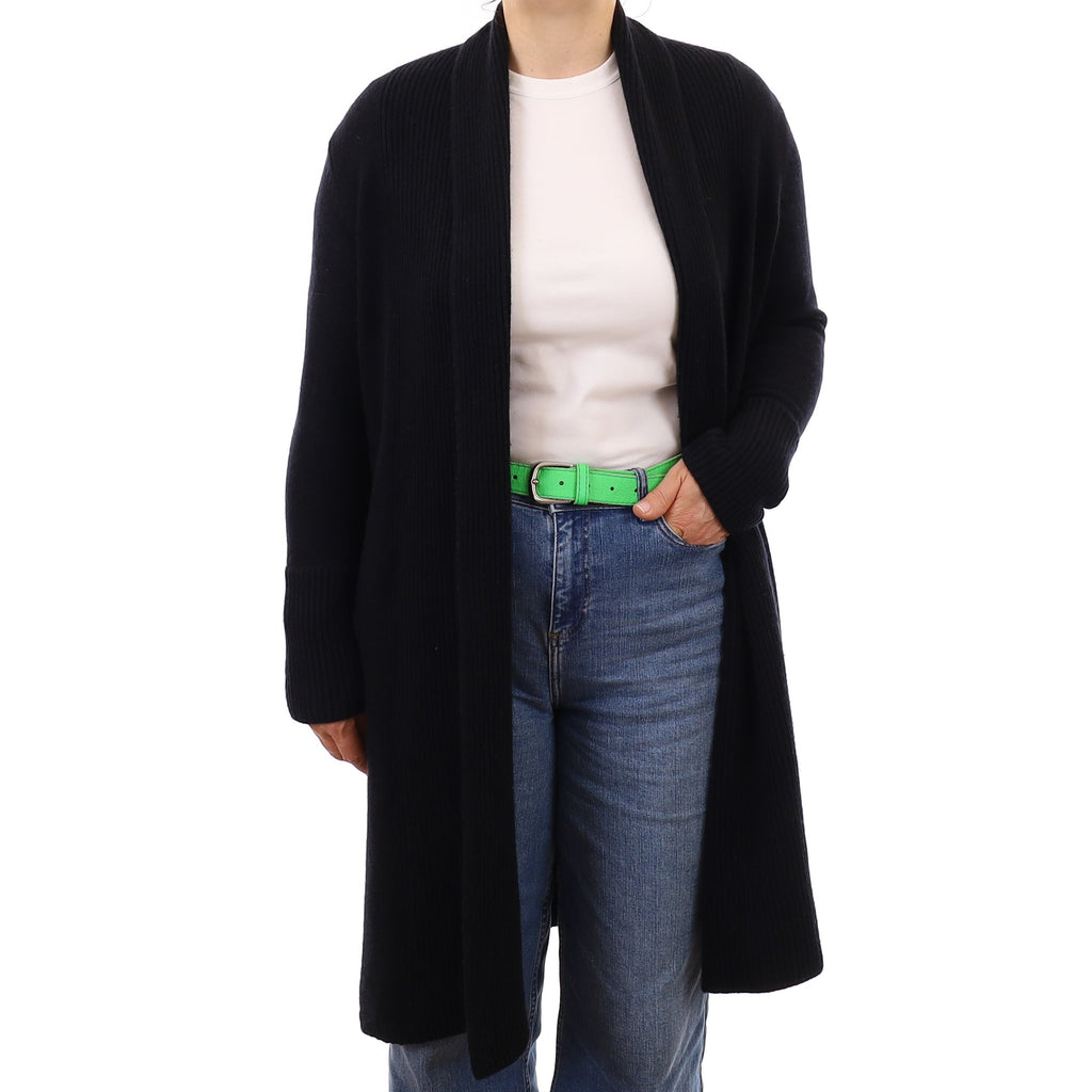N Peal Black Chunky Cashmere Long Edge to Edge Cardigan Medium
