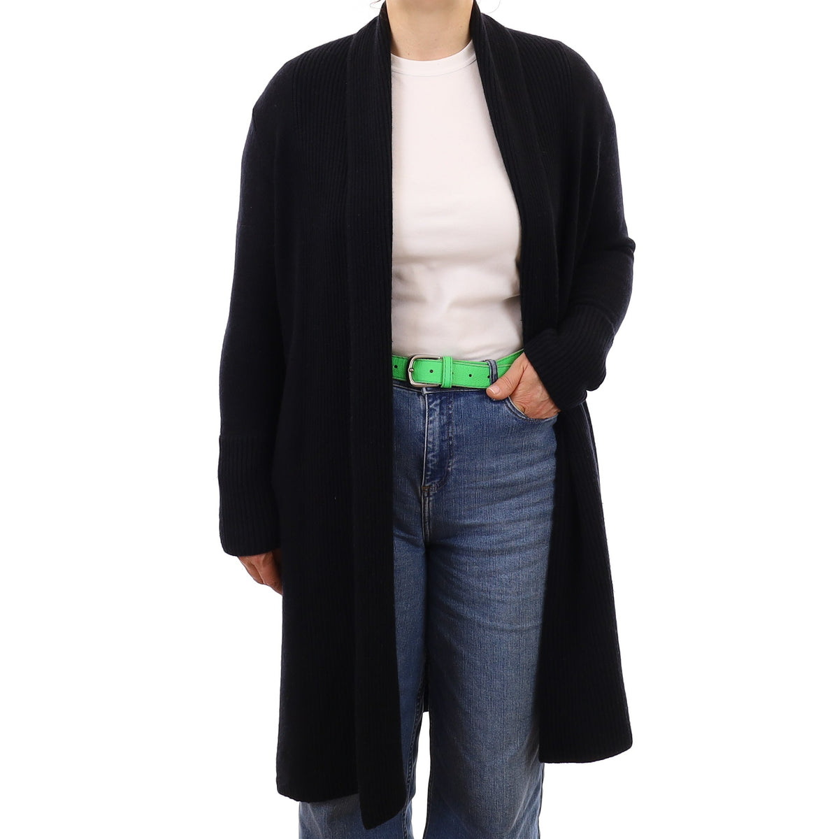 N Peal Black Chunky Cashmere Long Edge to Edge Cardigan Medium