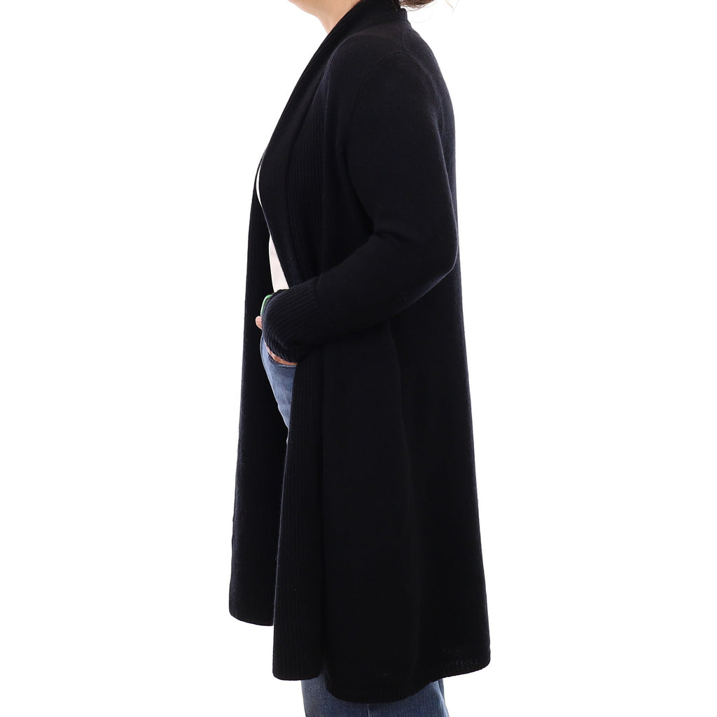 N Peal Black Chunky Cashmere Long Edge to Edge Cardigan Medium