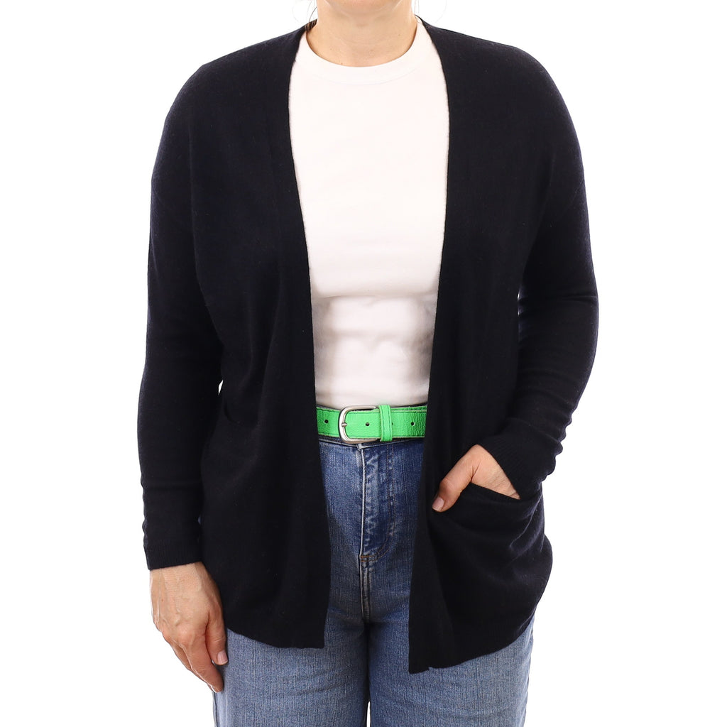 Black Cashmere Edge to Edge Cardigan with Pockets Medium