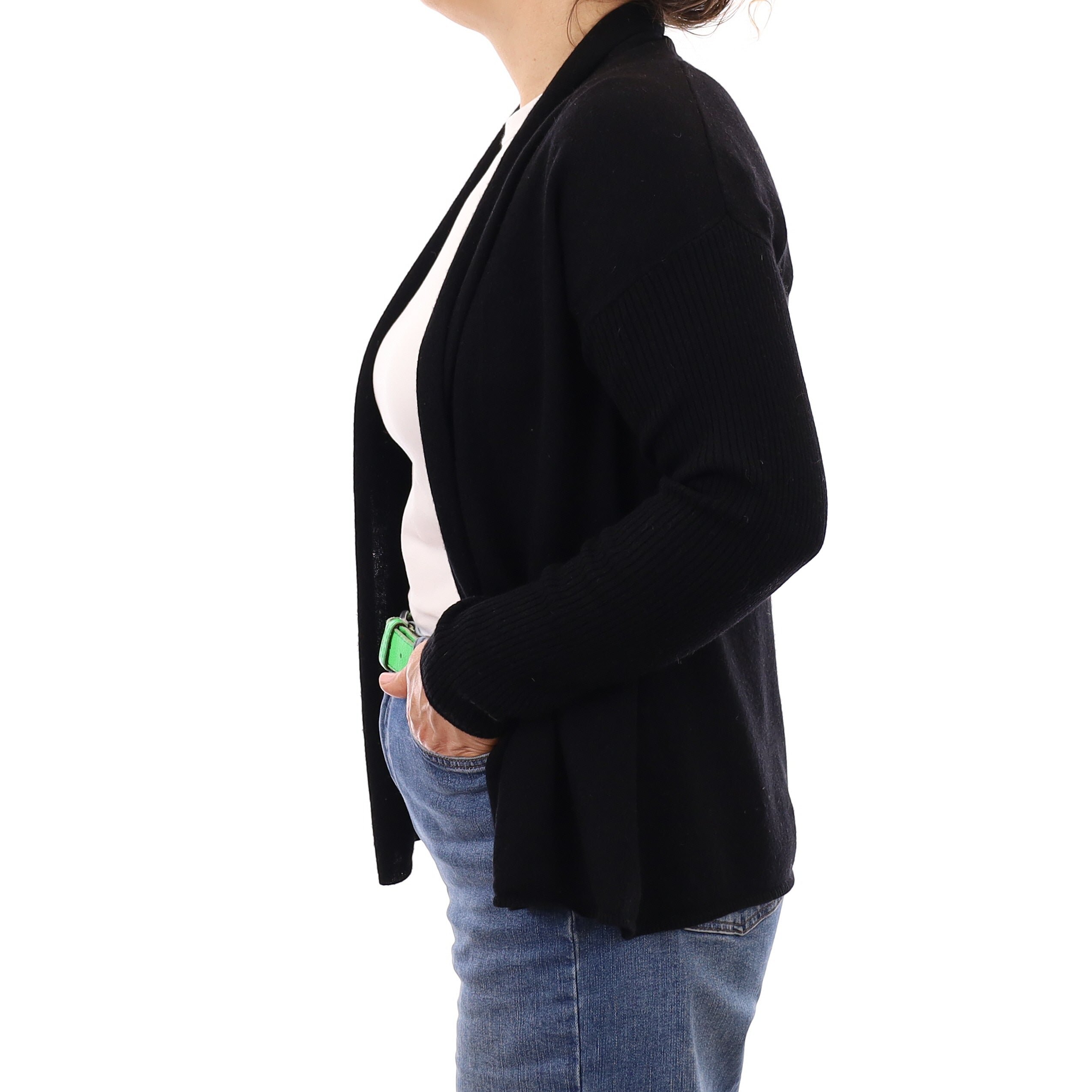Black Cashmere Edge to Edge Cardigan Medium