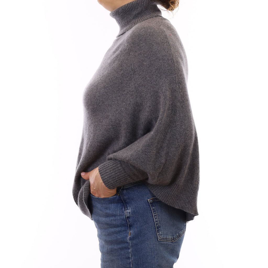 Ash Grey Cashmere Cape Style Polo Neck Jumper Medium