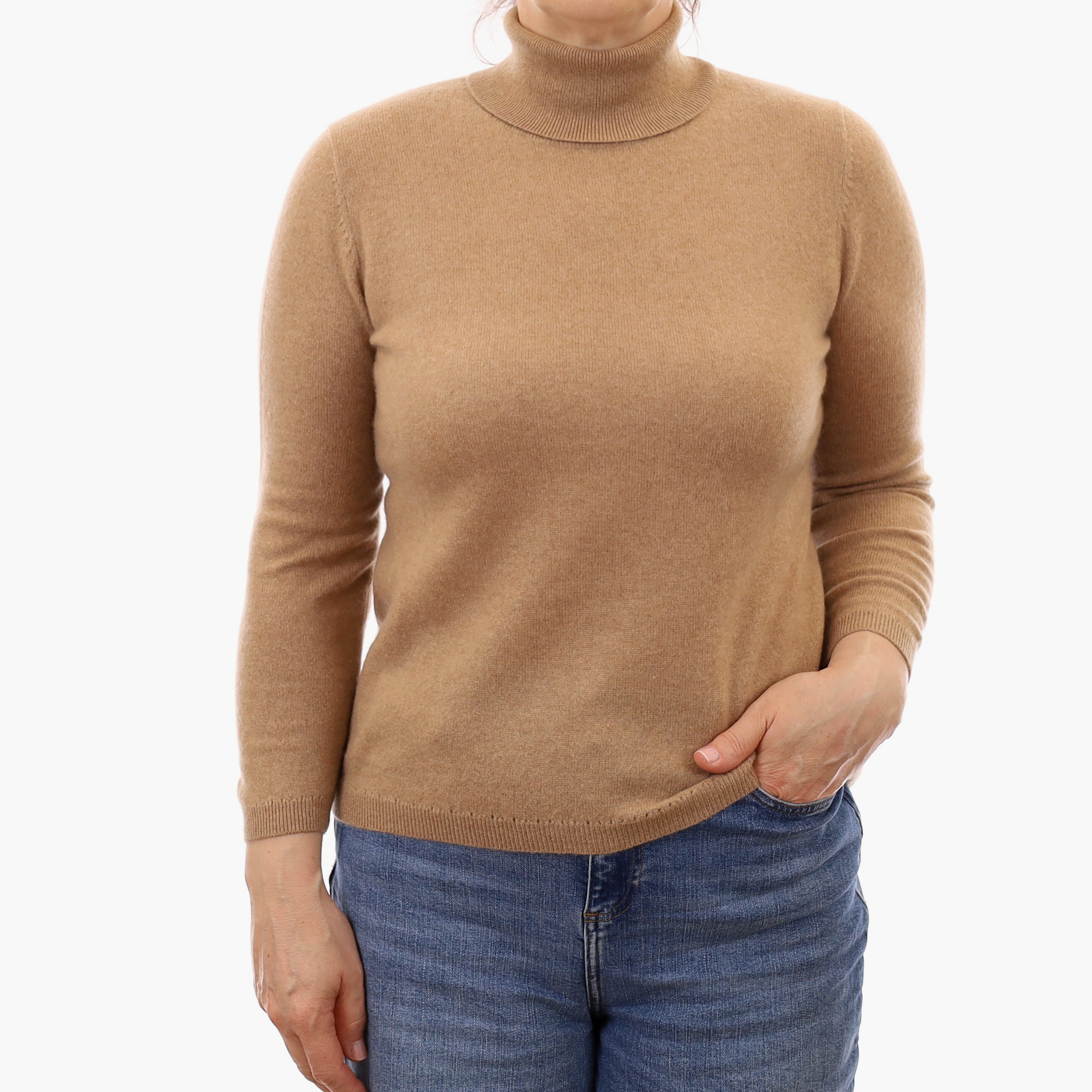 Caramel Brown Cashmere Polo Neck Jumper Medium