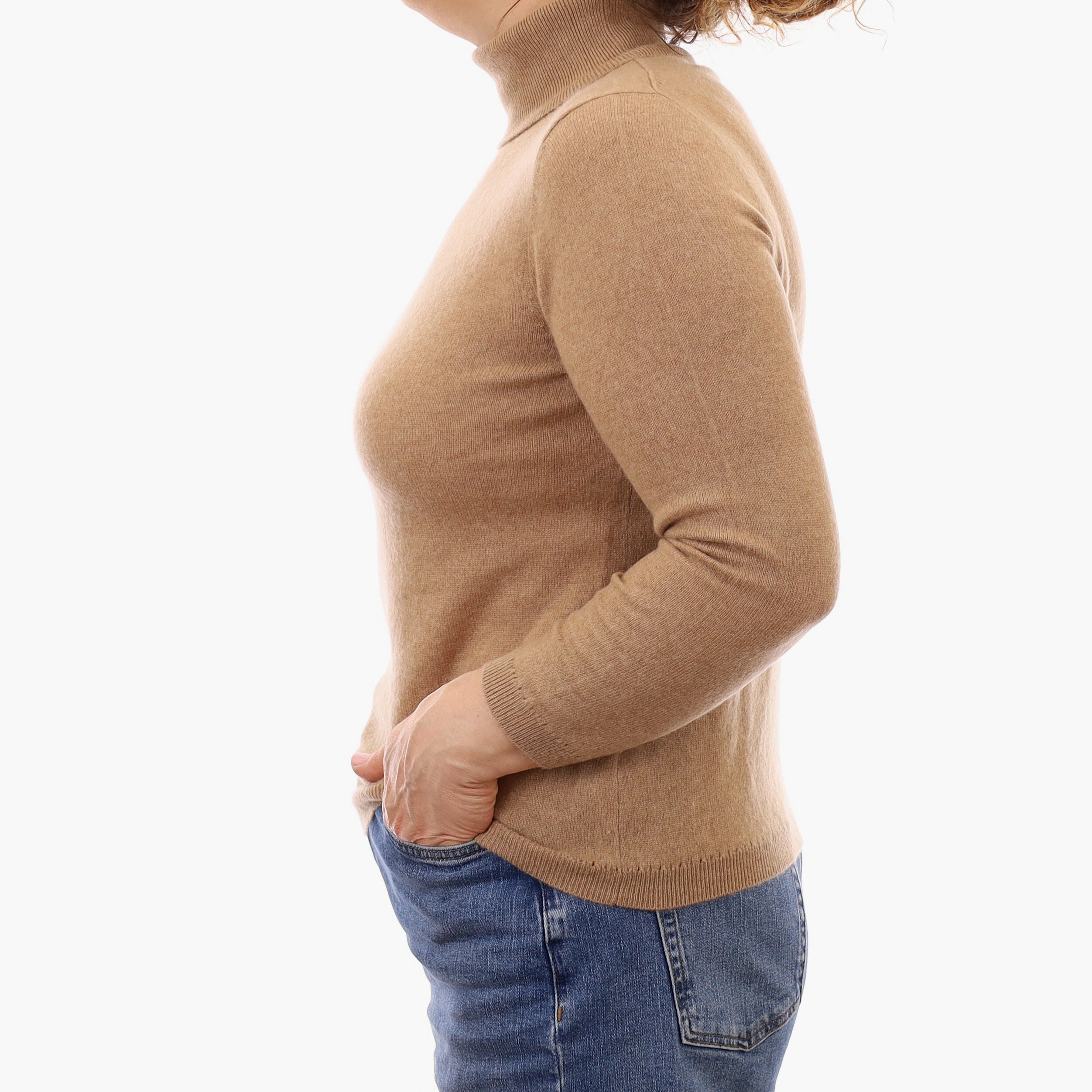 Caramel Brown Cashmere Polo Neck Jumper Medium