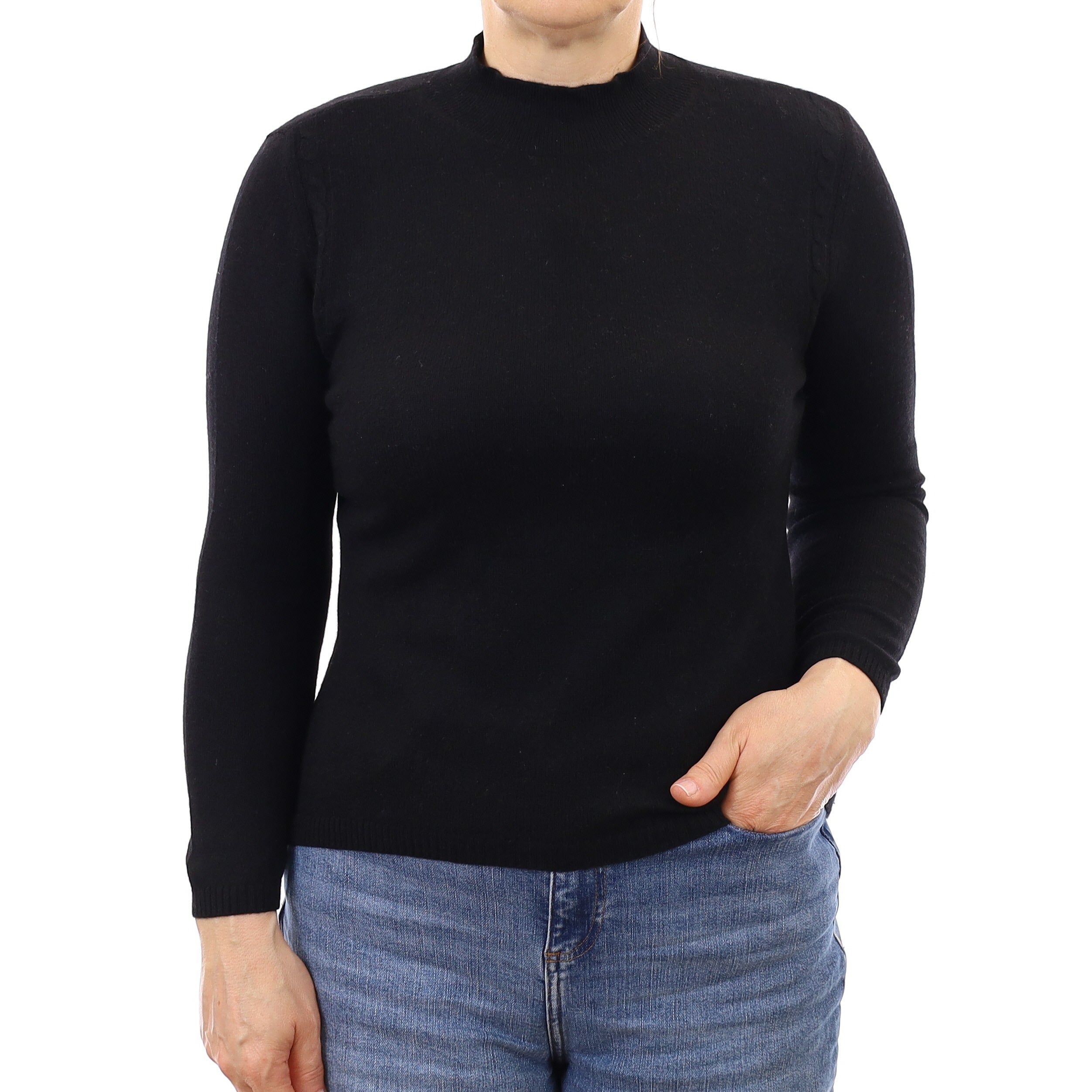 Black Cable Detail Cashmere Turtleneck Jumper Medium