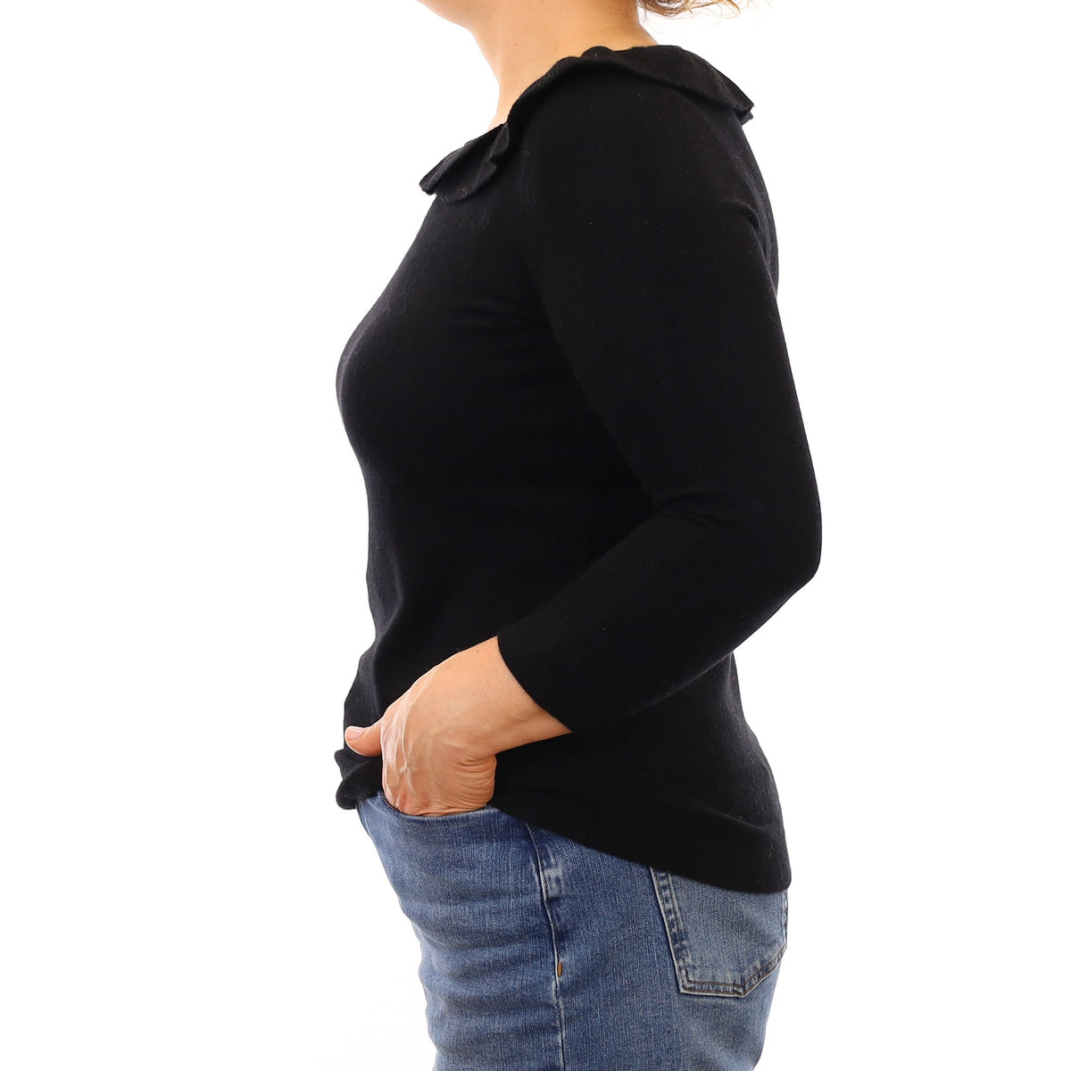 Black Cashmere Ruffle Crew Neck Jumper Medium