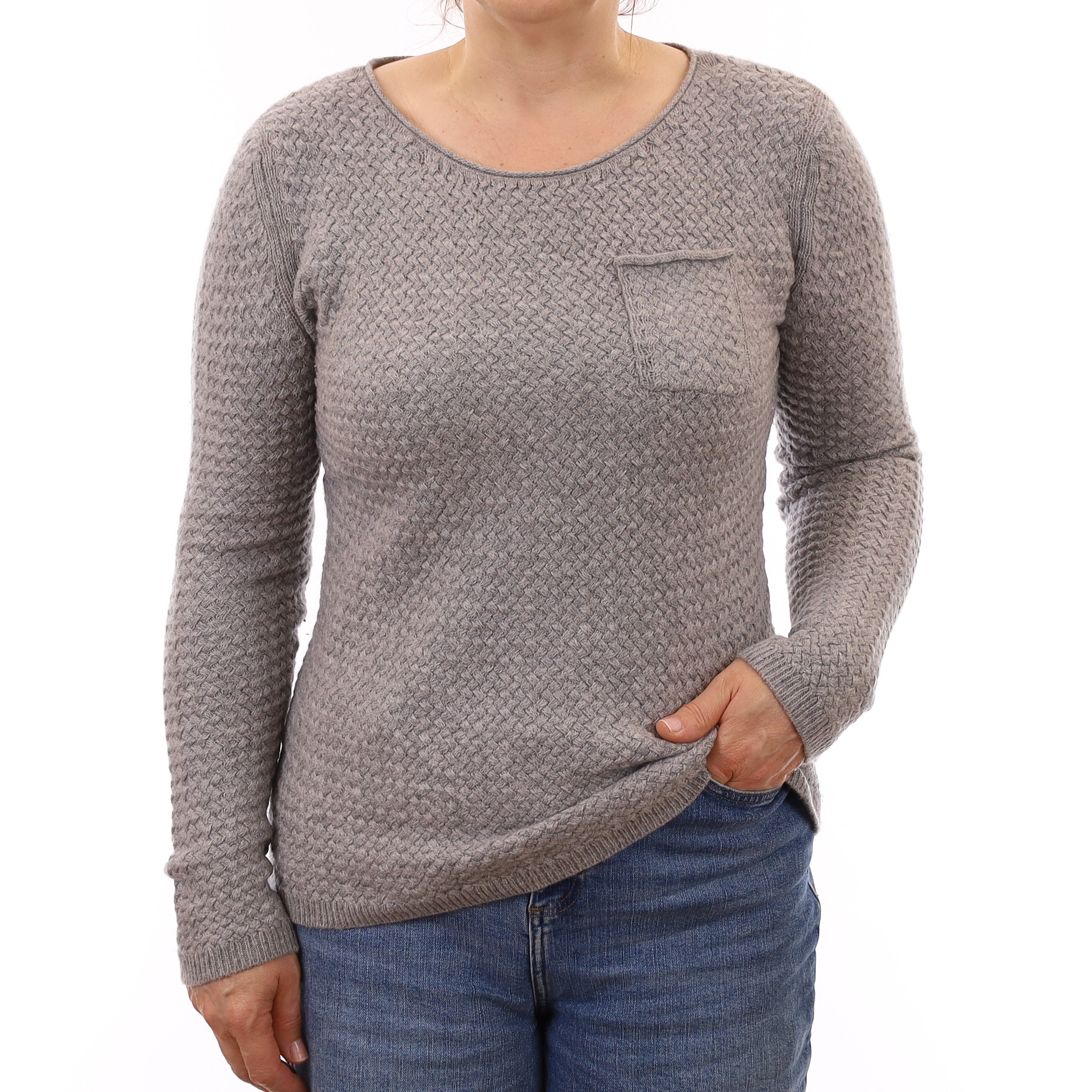 Smoke Grey Chunky Textured Cashmere Crew Neck Jumper Medium