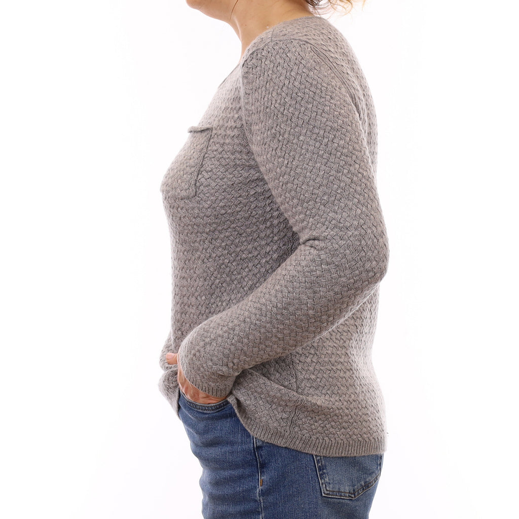 Smoke Grey Chunky Textured Cashmere Crew Neck Jumper Medium