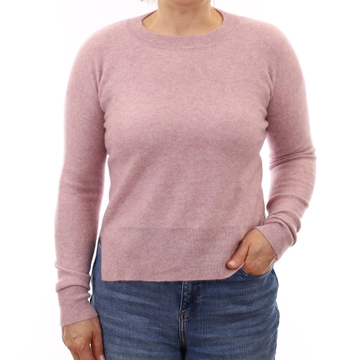 Mauve Pink Marl Cashmere Crew Neck Jumper Medium