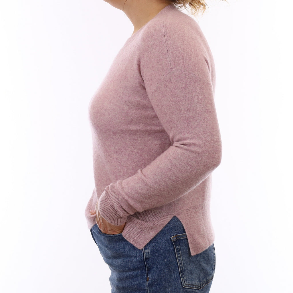 Mauve Pink Marl Cashmere Crew Neck Jumper Medium