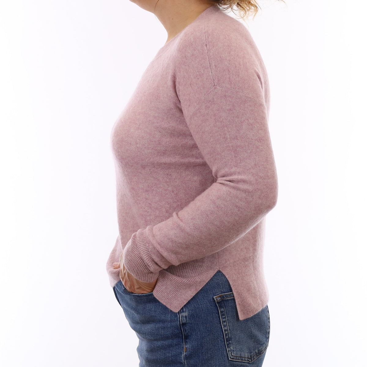 Mauve Pink Marl Cashmere Crew Neck Jumper Medium