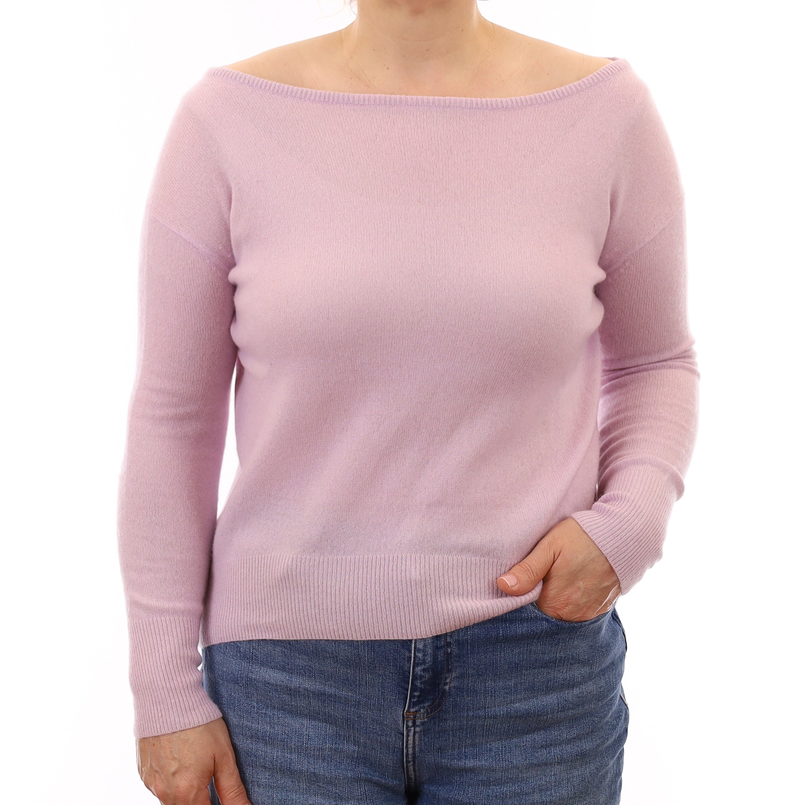 Mauve Purple Cashmere Boat Neck Jumper Medium