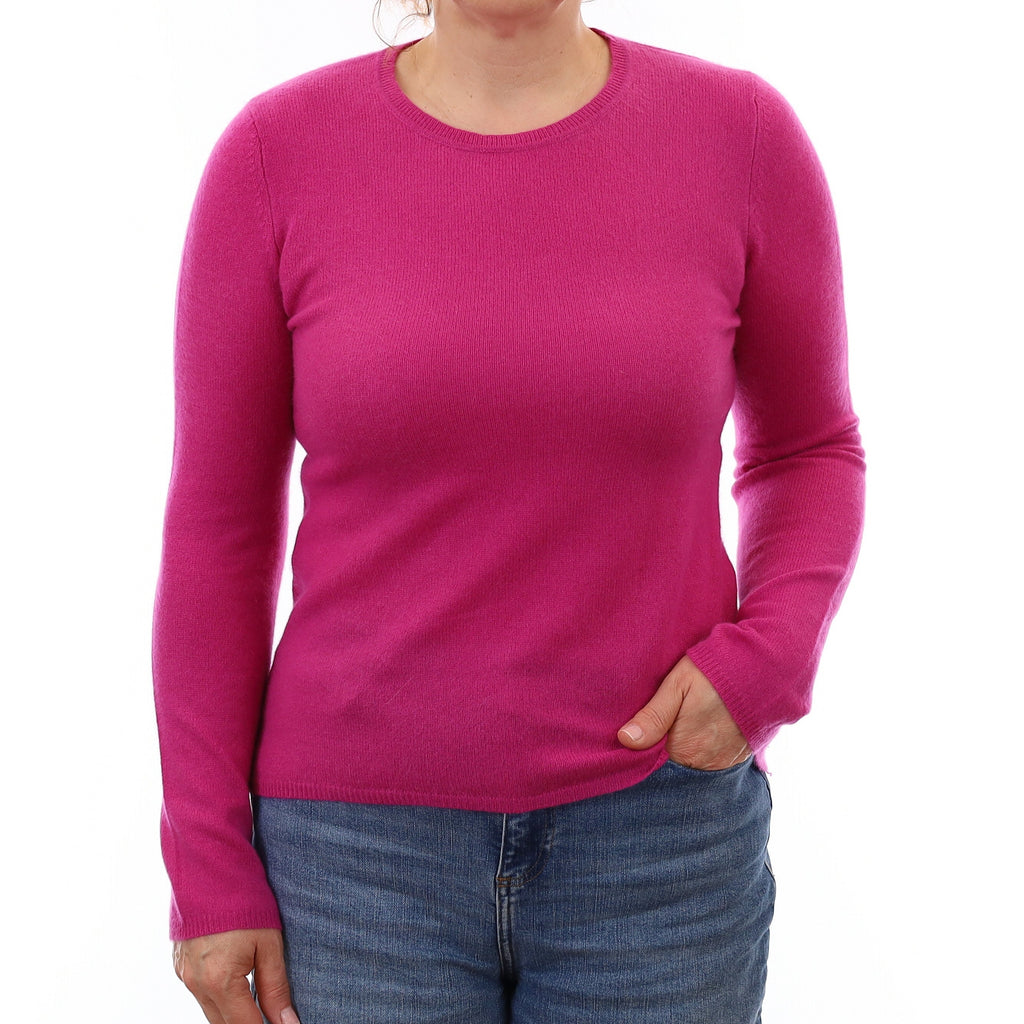 Fuchsia Pink Cashmere Crew Neck Jumper Medium