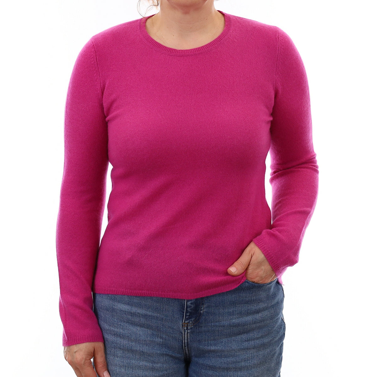 Fuchsia Pink Cashmere Crew Neck Jumper Medium