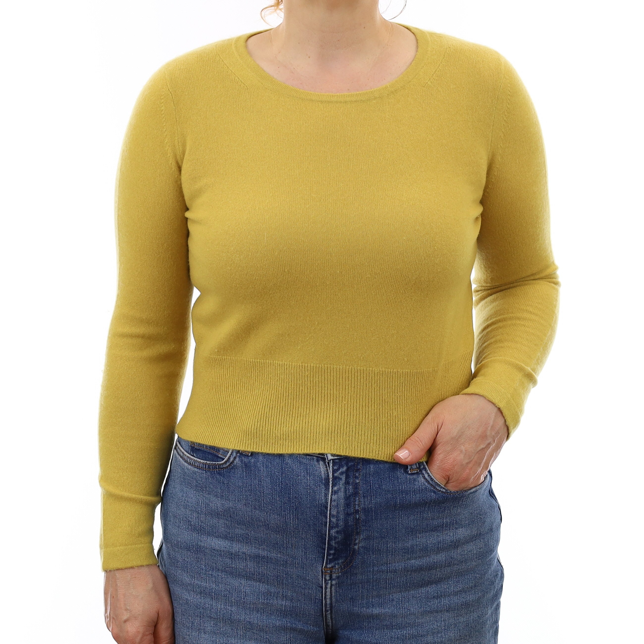 Flaxen Yellow Cashmere Crew Neck Jumper Medium