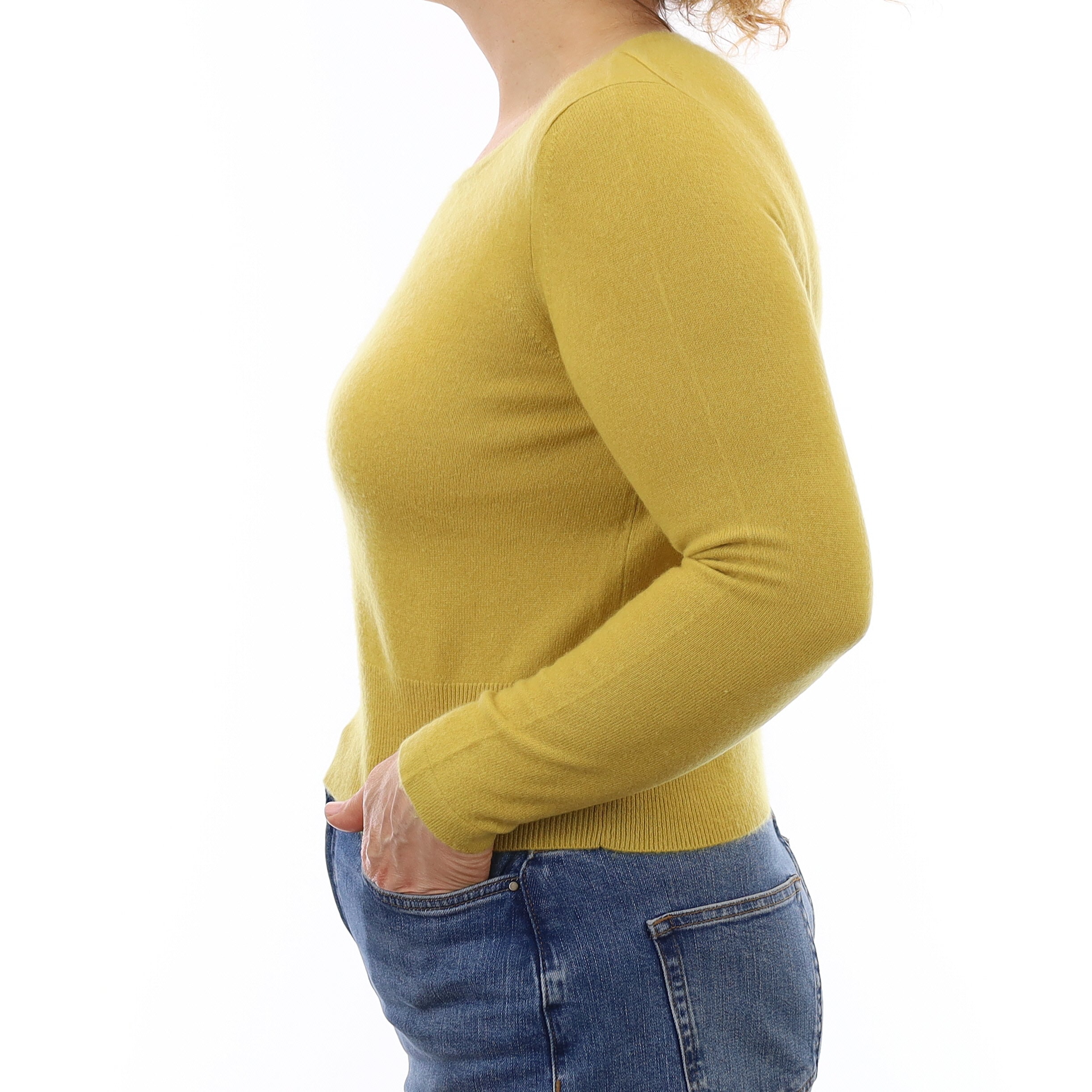 Flaxen Yellow Cashmere Crew Neck Jumper Medium
