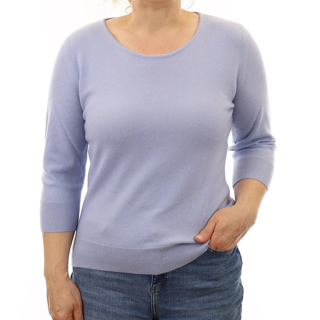 Baby Blue Cashmere 3/4 Sleeve Crew Neck Jumper Medium