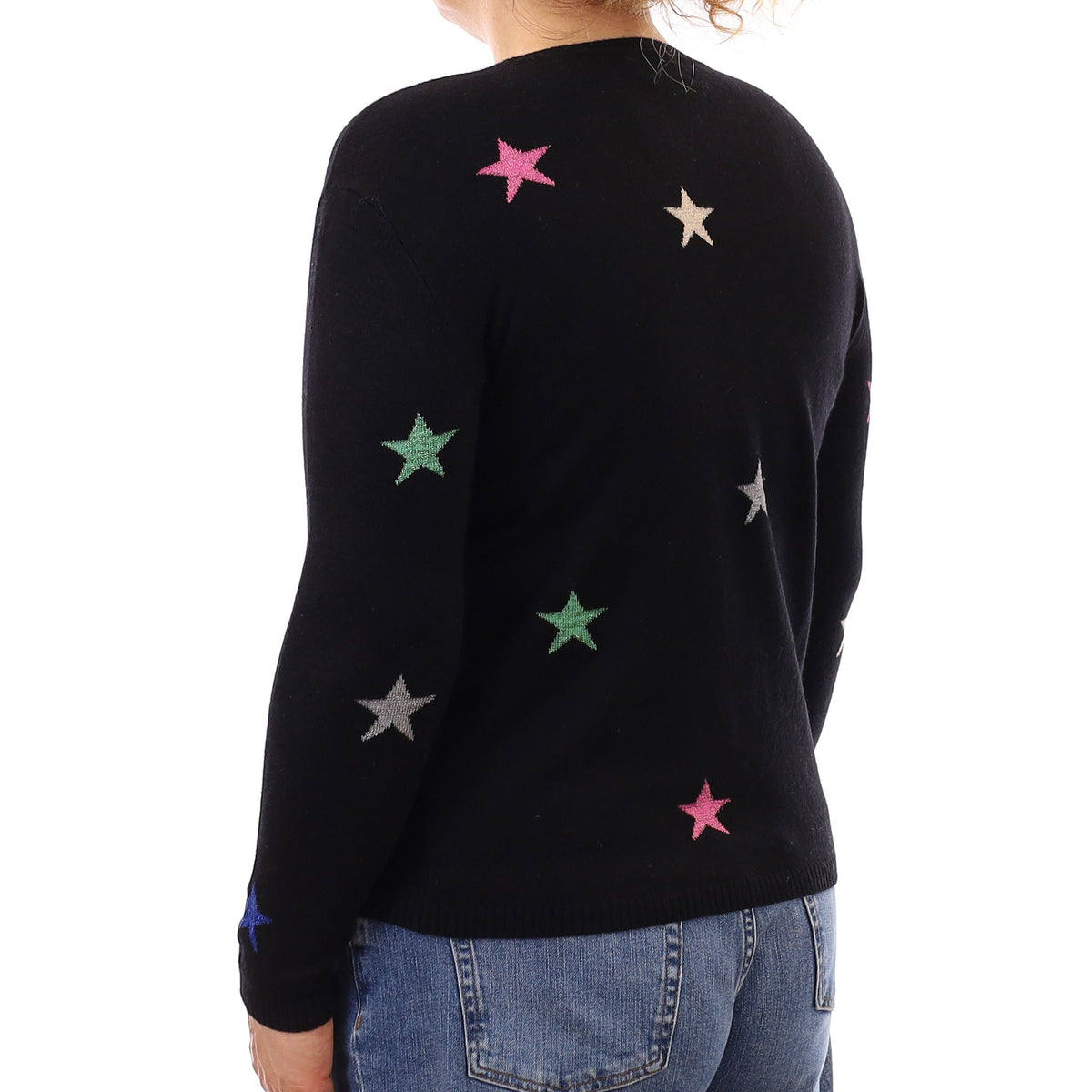Black Multicolour Star Cashmere Crew Neck Jumper Medium