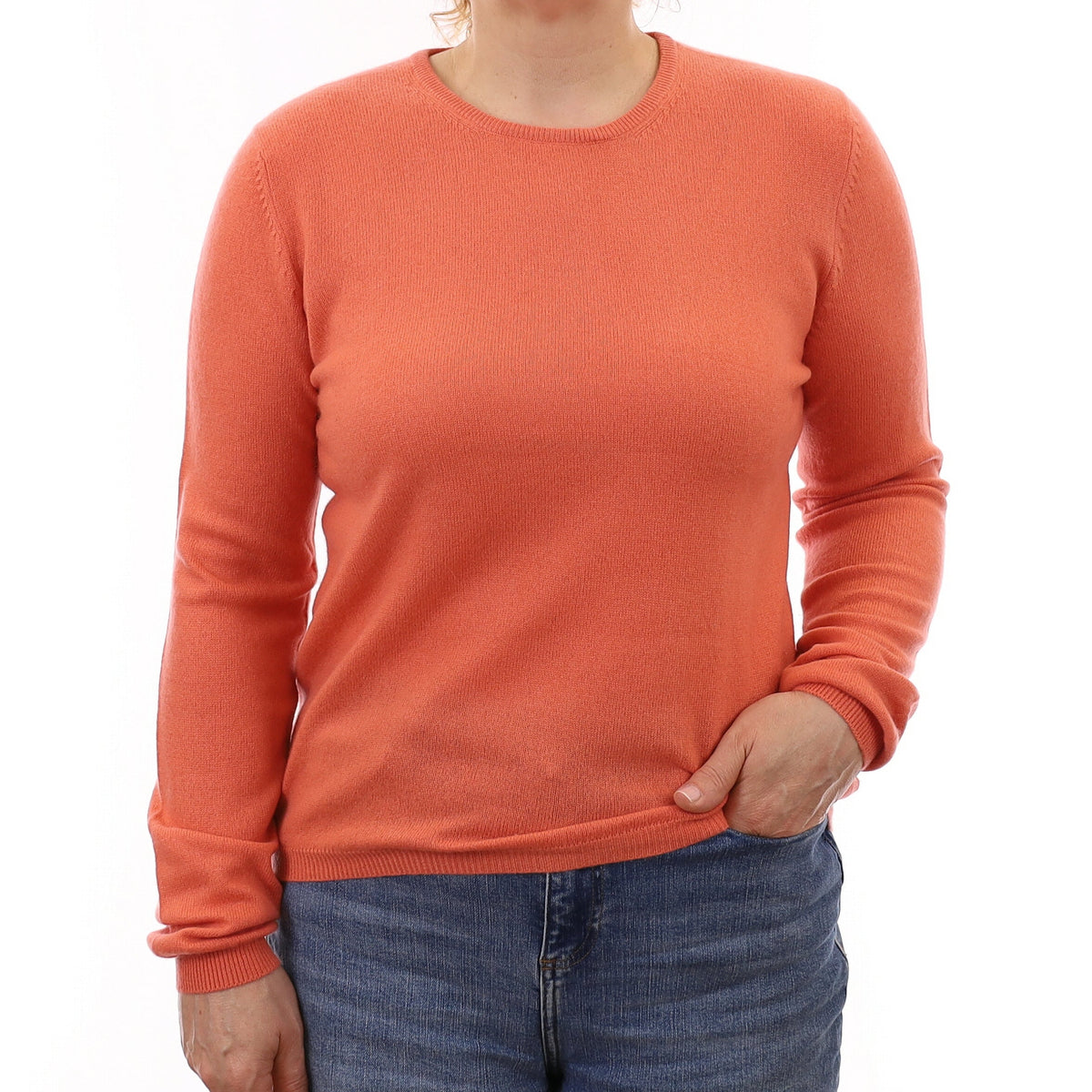 Coral Orange Cashmere Crew Neck Jumper Medium