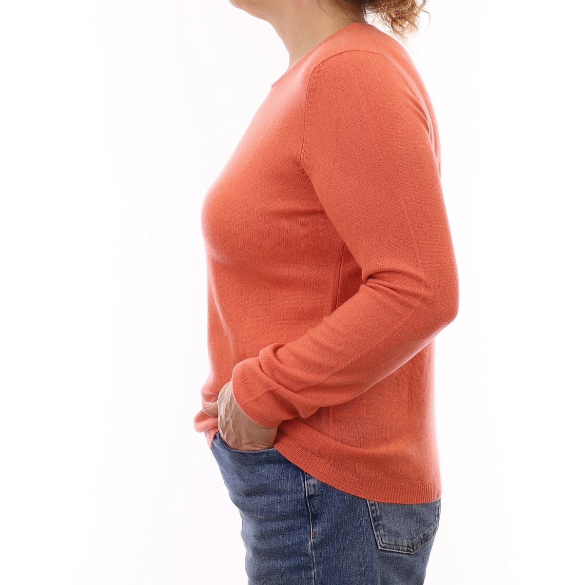Coral Orange Cashmere Crew Neck Jumper Medium