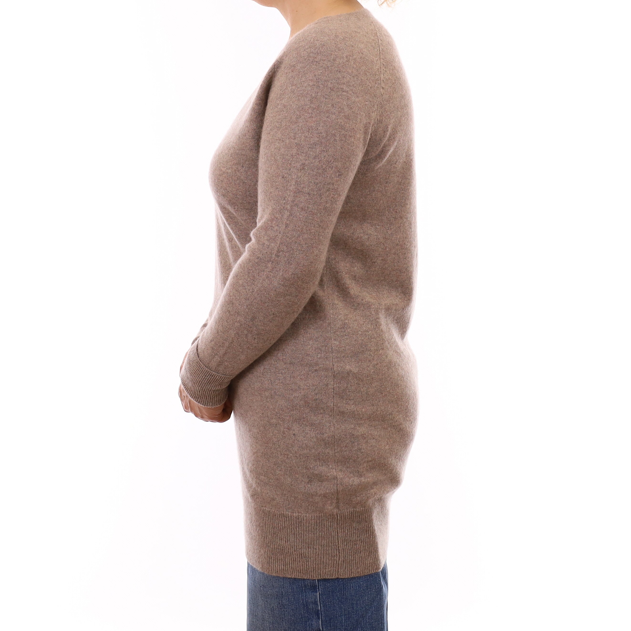 Mink Marl Cashmere Longline V Neck Jumper Medium