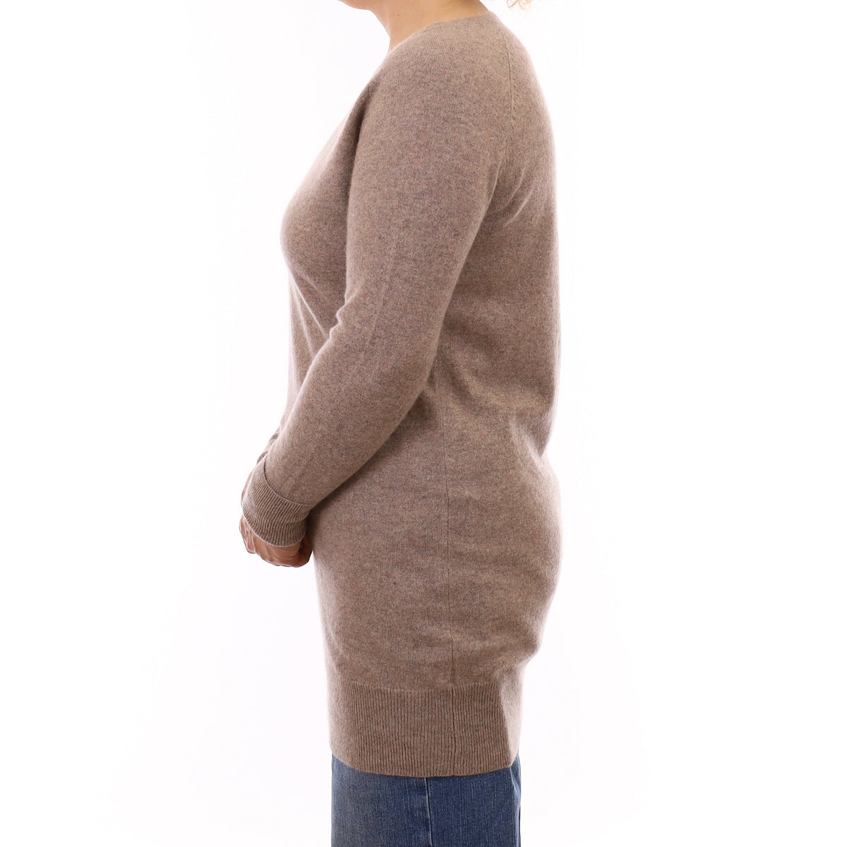 Mink Marl Cashmere Longline V Neck Jumper Medium