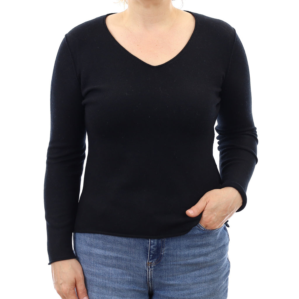 Black Cashmere V Neck Jumper Medium