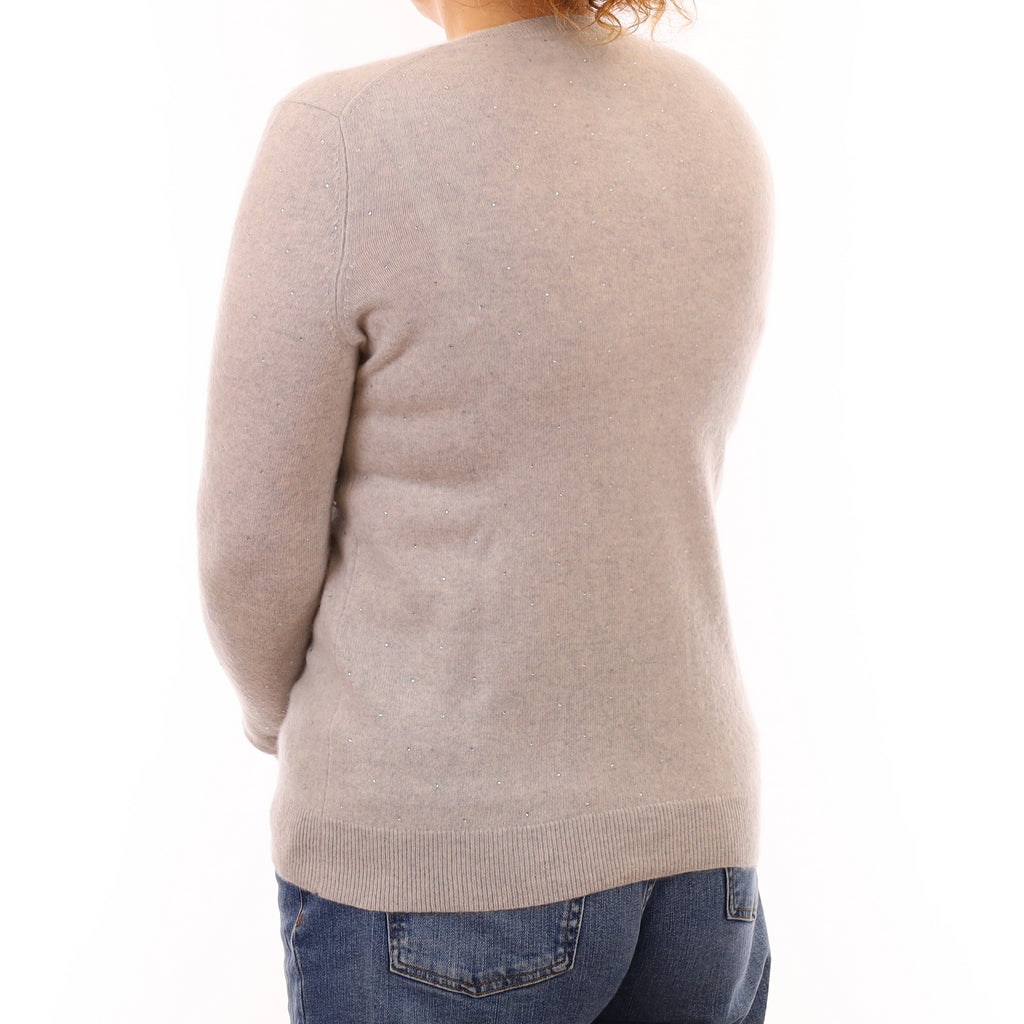 Frost Grey Diamanté Cashmere V Neck Jumper Medium