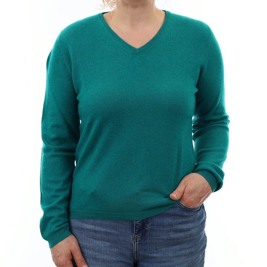 Peacock Green Cashmere V Neck Jumper Medium