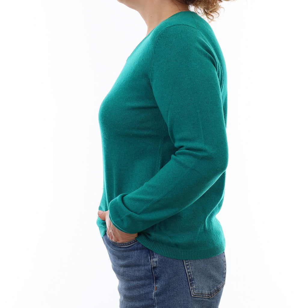 Peacock Green Cashmere V Neck Jumper Medium