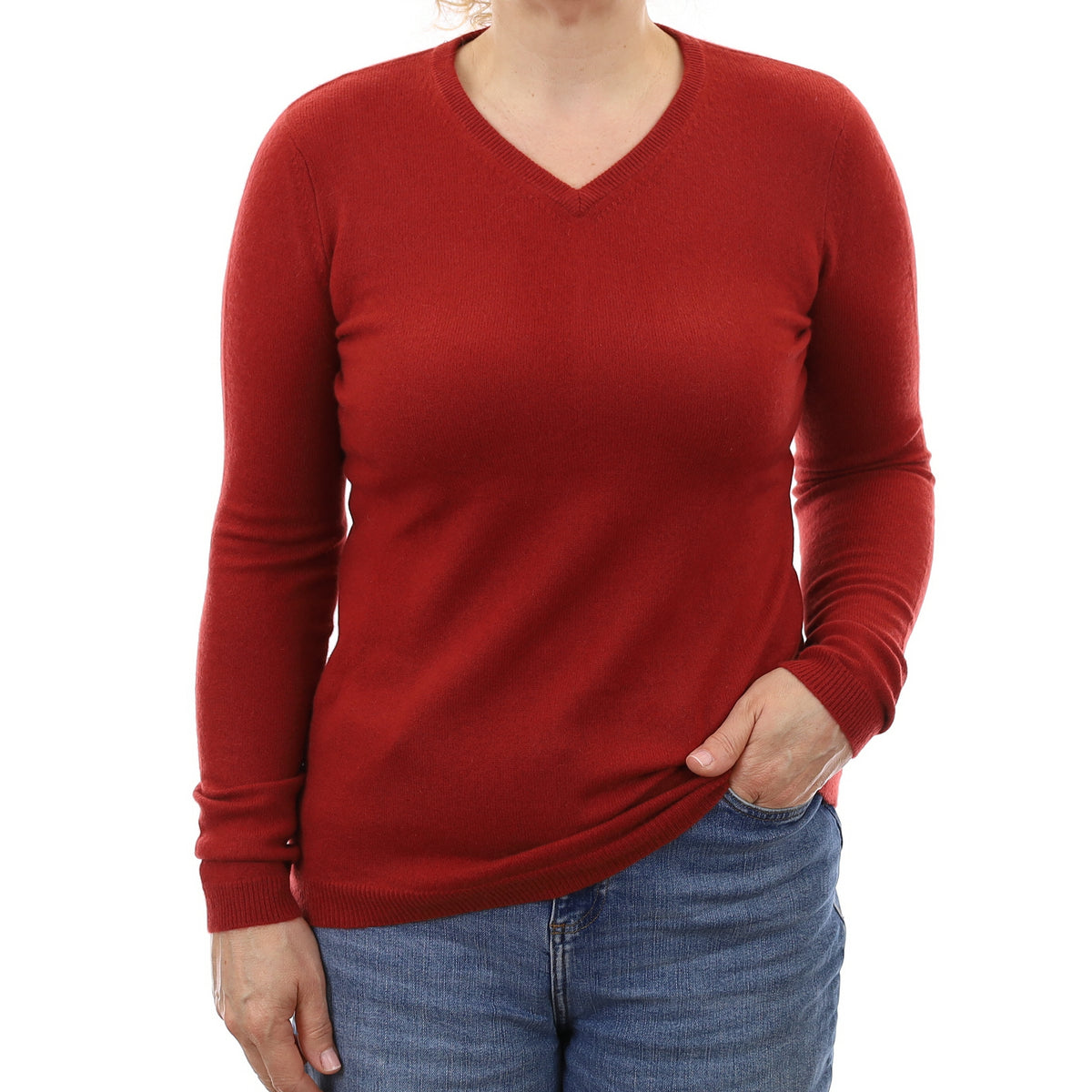 Paprika Red Cashmere V Neck Jumper Medium