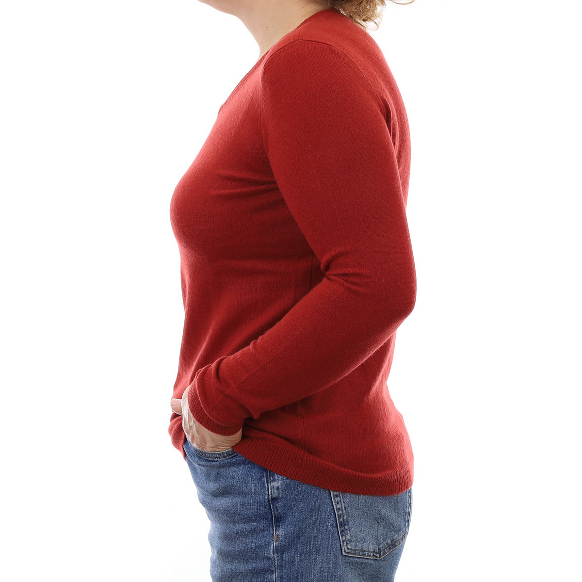 Paprika Red Cashmere V Neck Jumper Medium