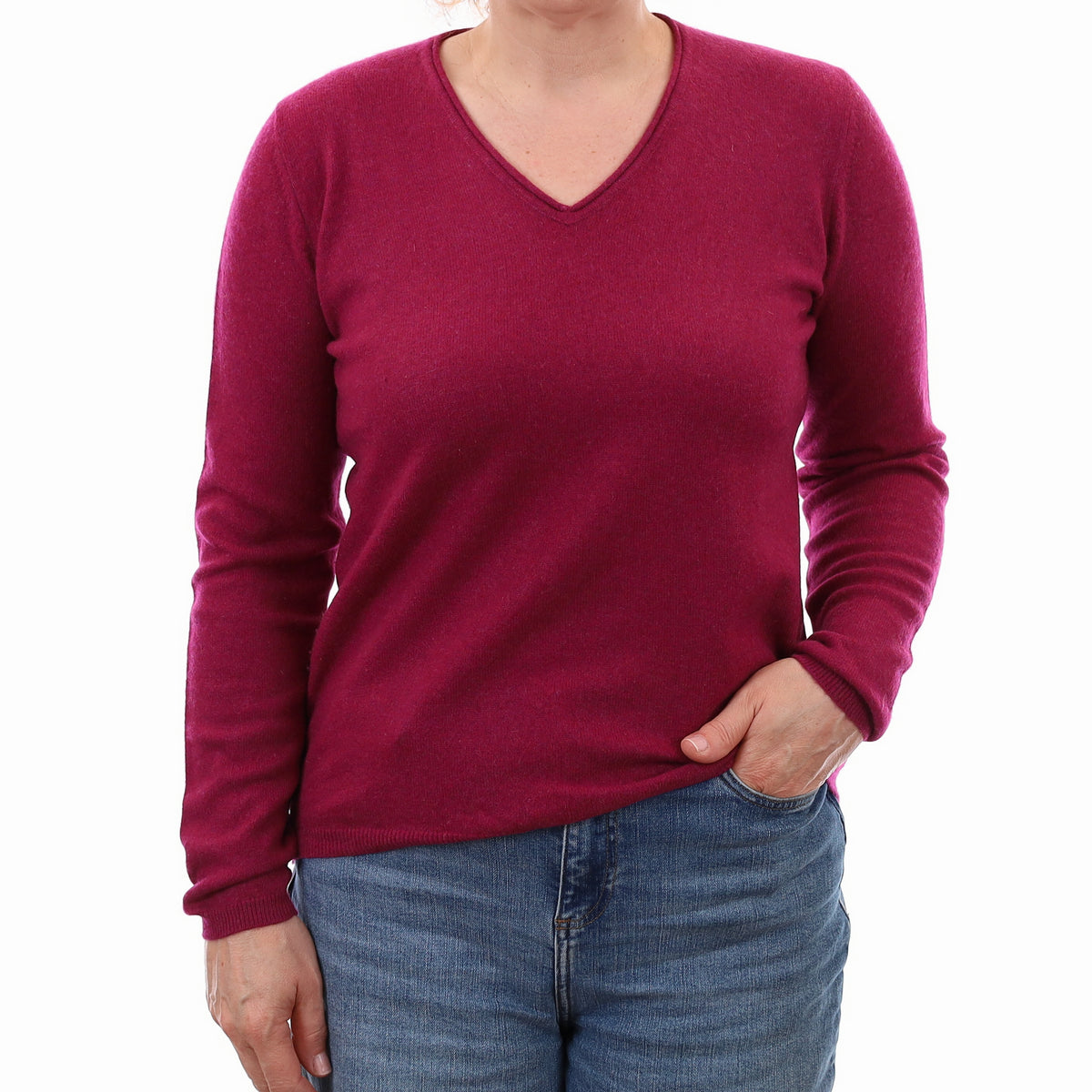 Mulberry Pink Cashmere V Neck Jumper Medium
