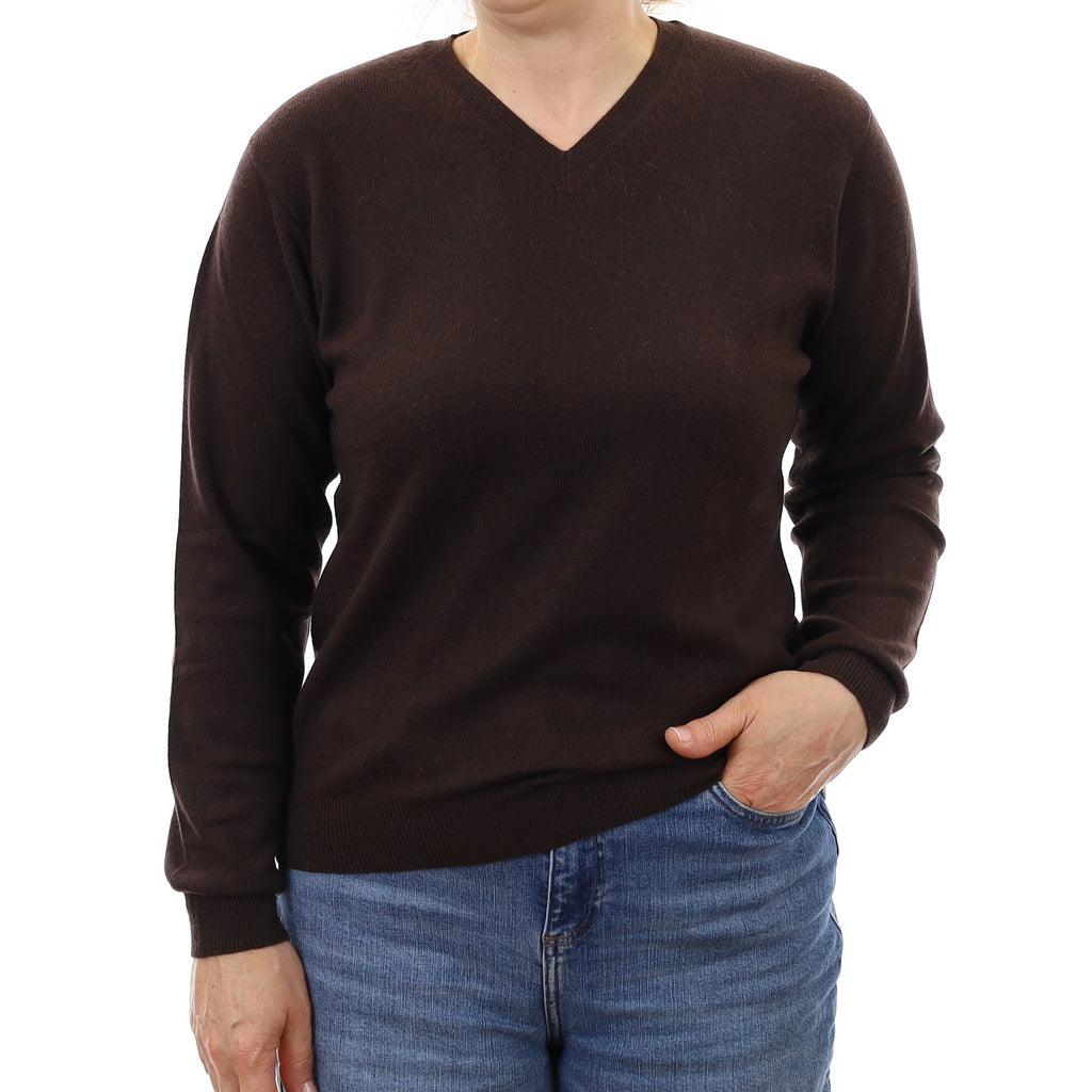 Dark Chocolate Brown Cashmere V Neck Jumper Medium