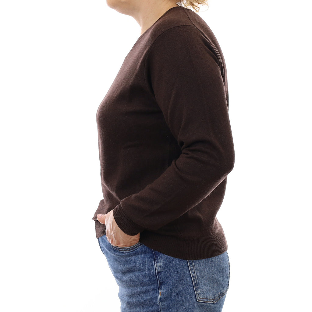 Dark Chocolate Brown Cashmere V Neck Jumper Medium