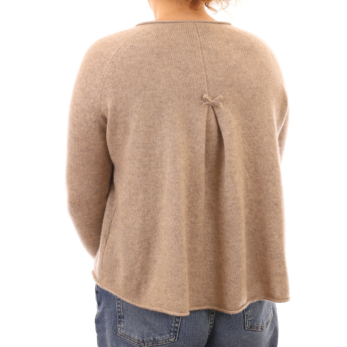 Fawn Heavy Knit Cashmere A-Line Cardigan with Bow Medium