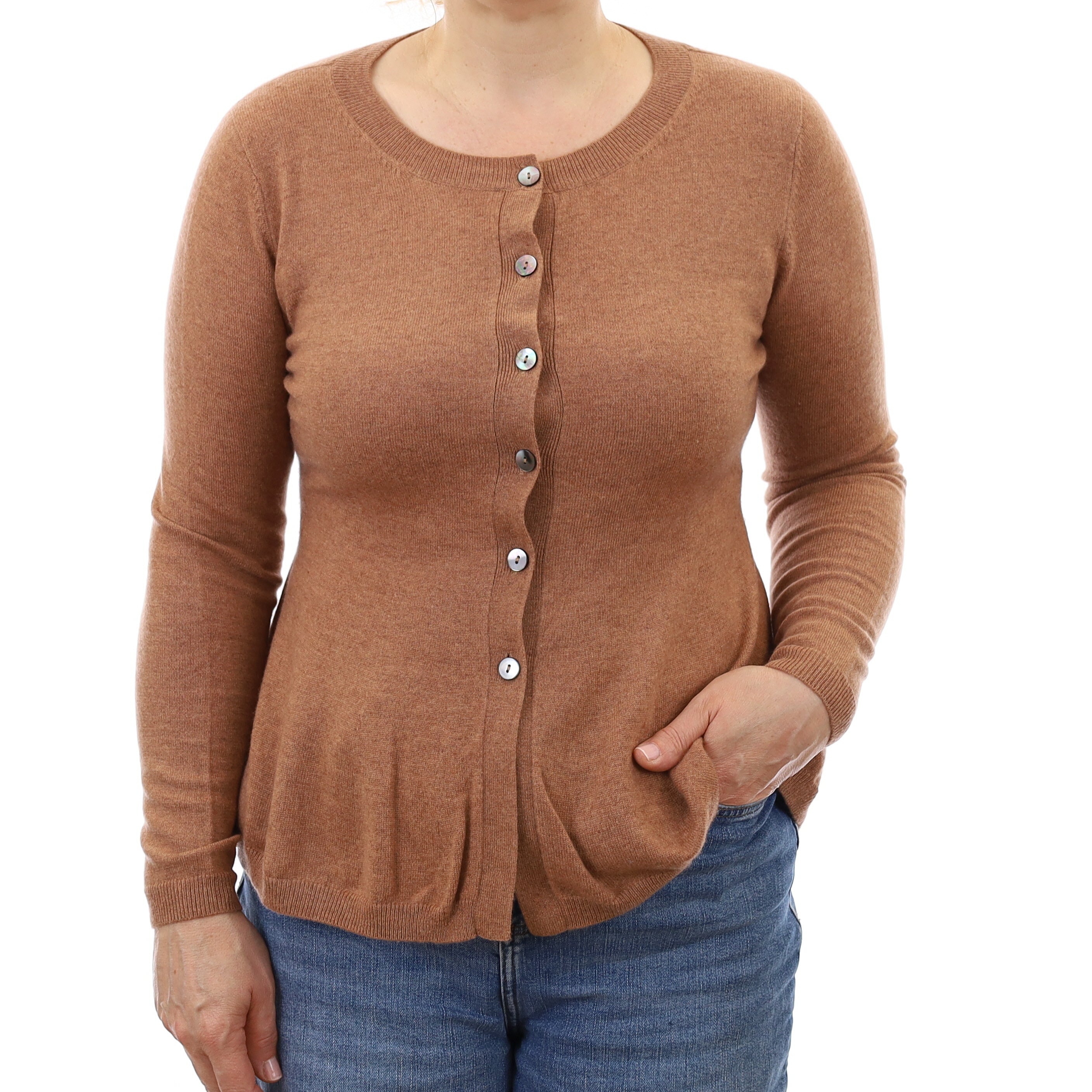 Butterscotch Brown Cashmere Flared Hem Cardigan Medium