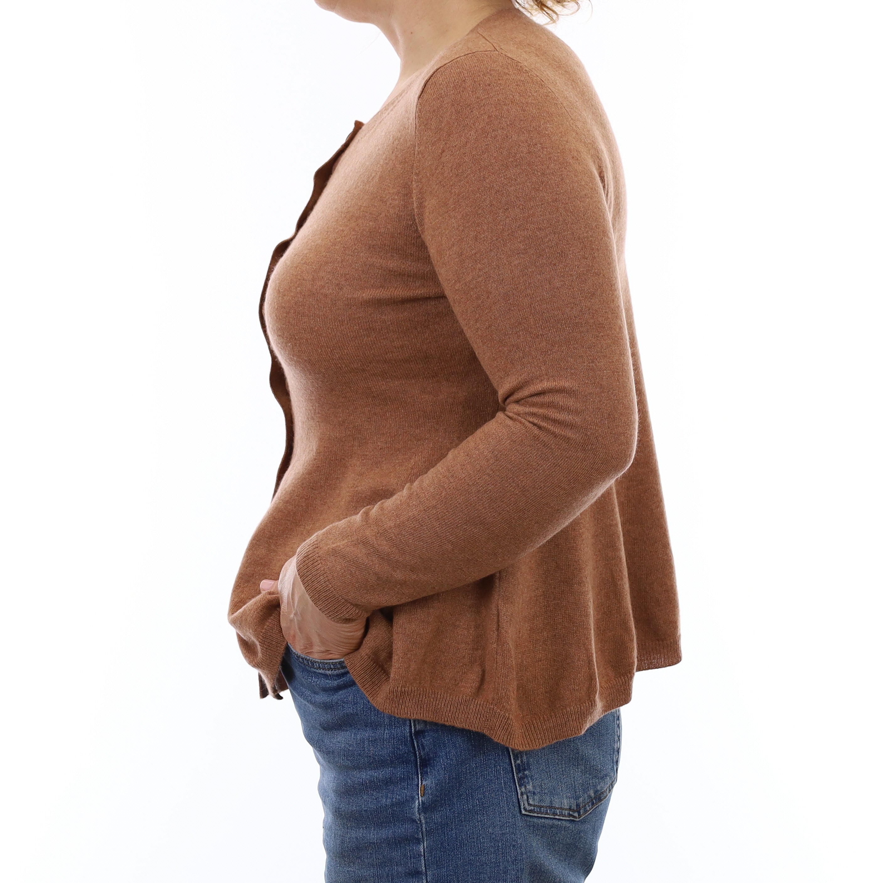 Butterscotch Brown Cashmere Flared Hem Cardigan Medium