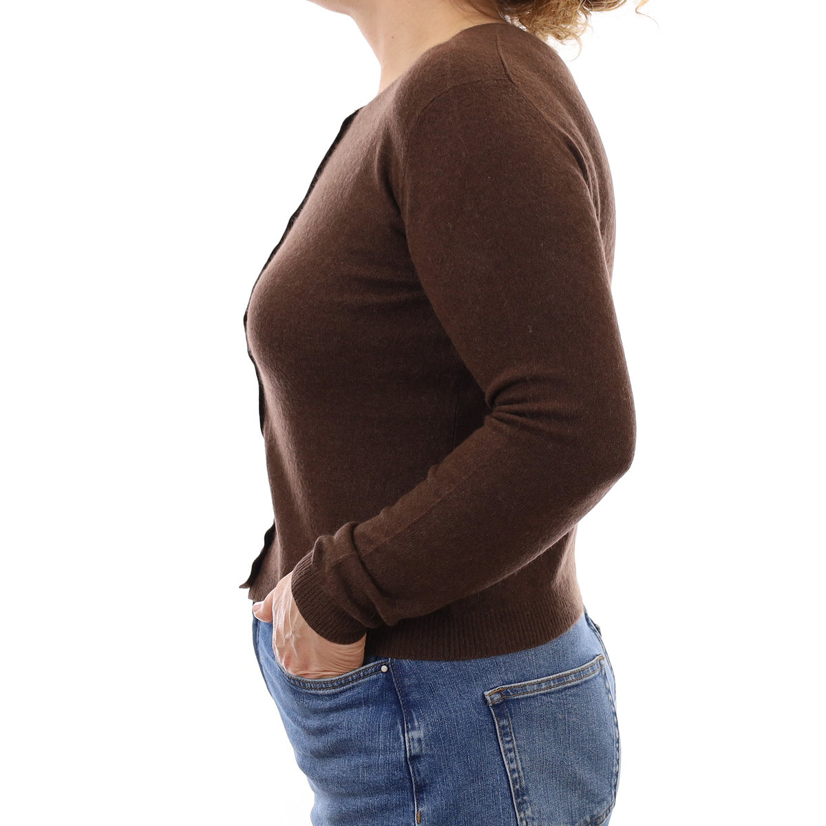 Chocolate Brown Cashmere Crew Neck Cardigan Medium