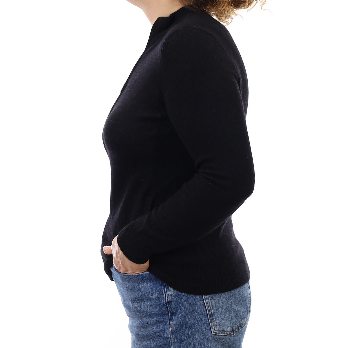 Black Cashmere Zip Up Cardigan with Pockets Medium