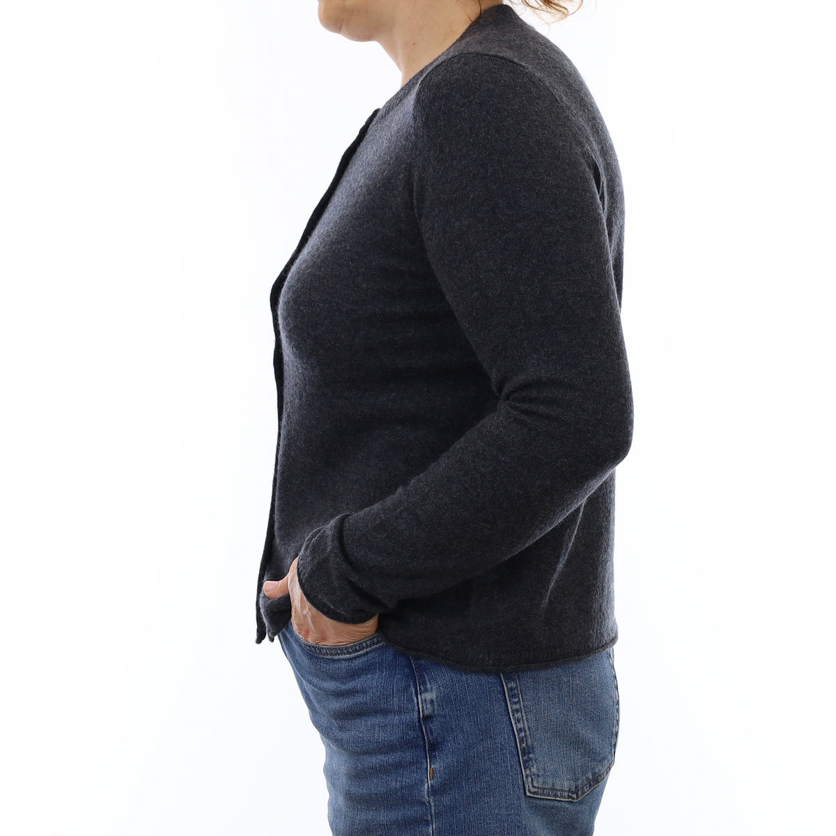 Granite Grey Cashmere Crew Neck Cardigan Medium