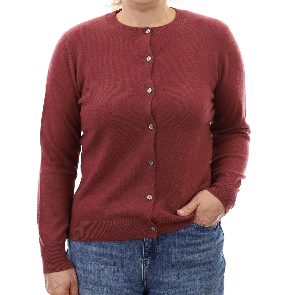 Deep Heather Pink Cashmere Crew Neck Cardigan Medium