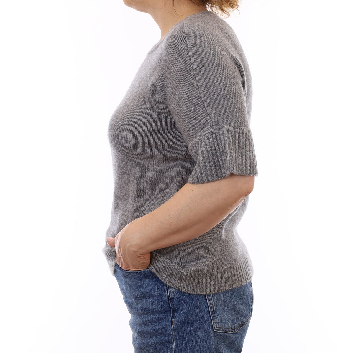 Smoke Grey Chunky Cashmere Short Flared Sleeve Jumper Medium