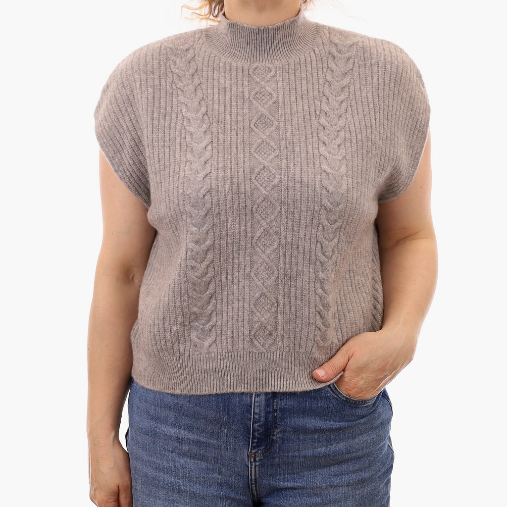 Mist Grey Cashmere Slouchy Sleeveless Turtle Neck Top Medium