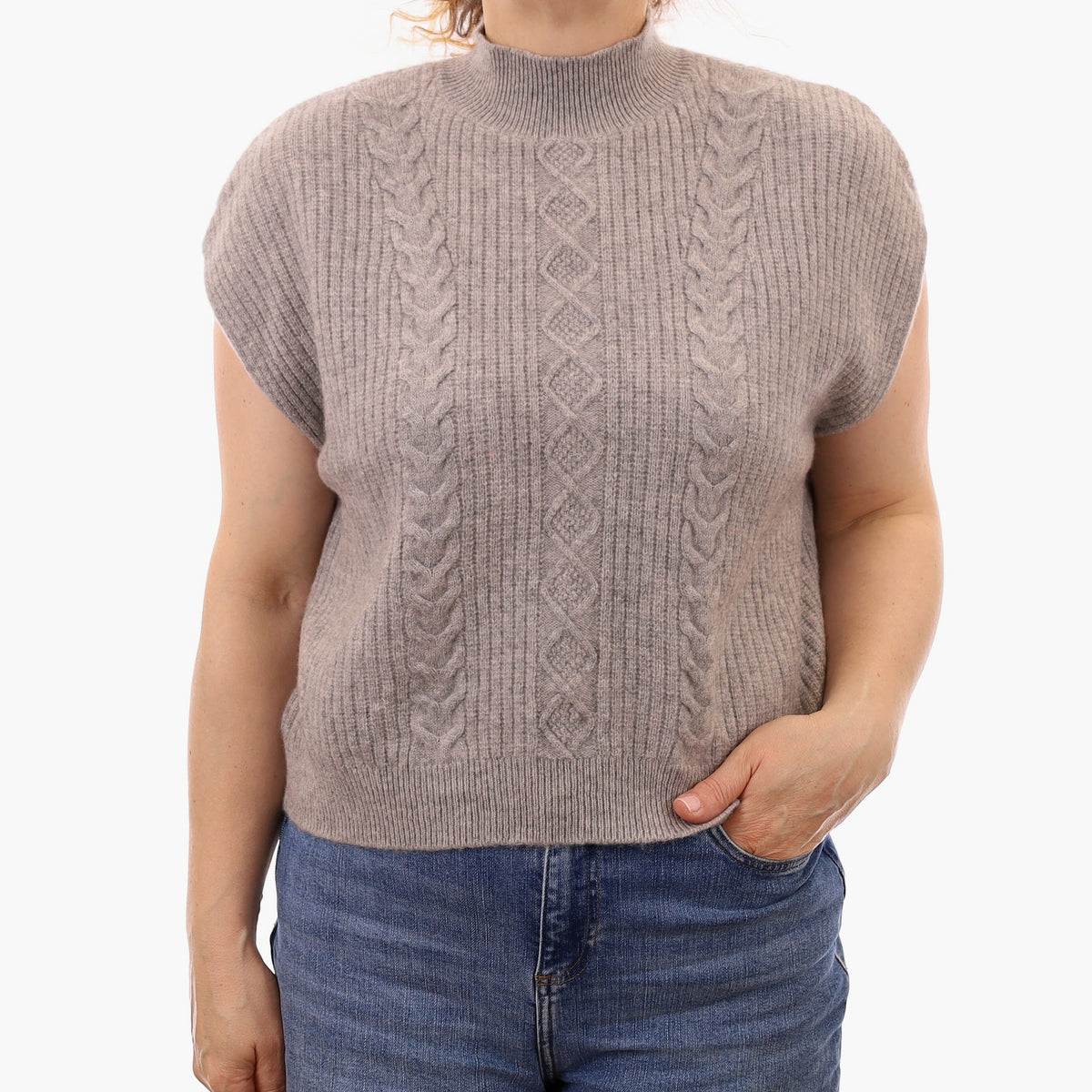 Mist Grey Cashmere Slouchy Sleeveless Turtle Neck Top Medium